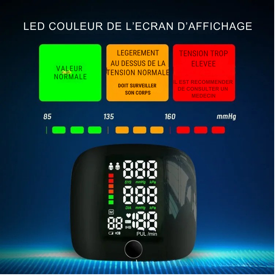 Tensiomètre Digital Intelligent au Poignet – Mesure Rapide et Précise à Domicile