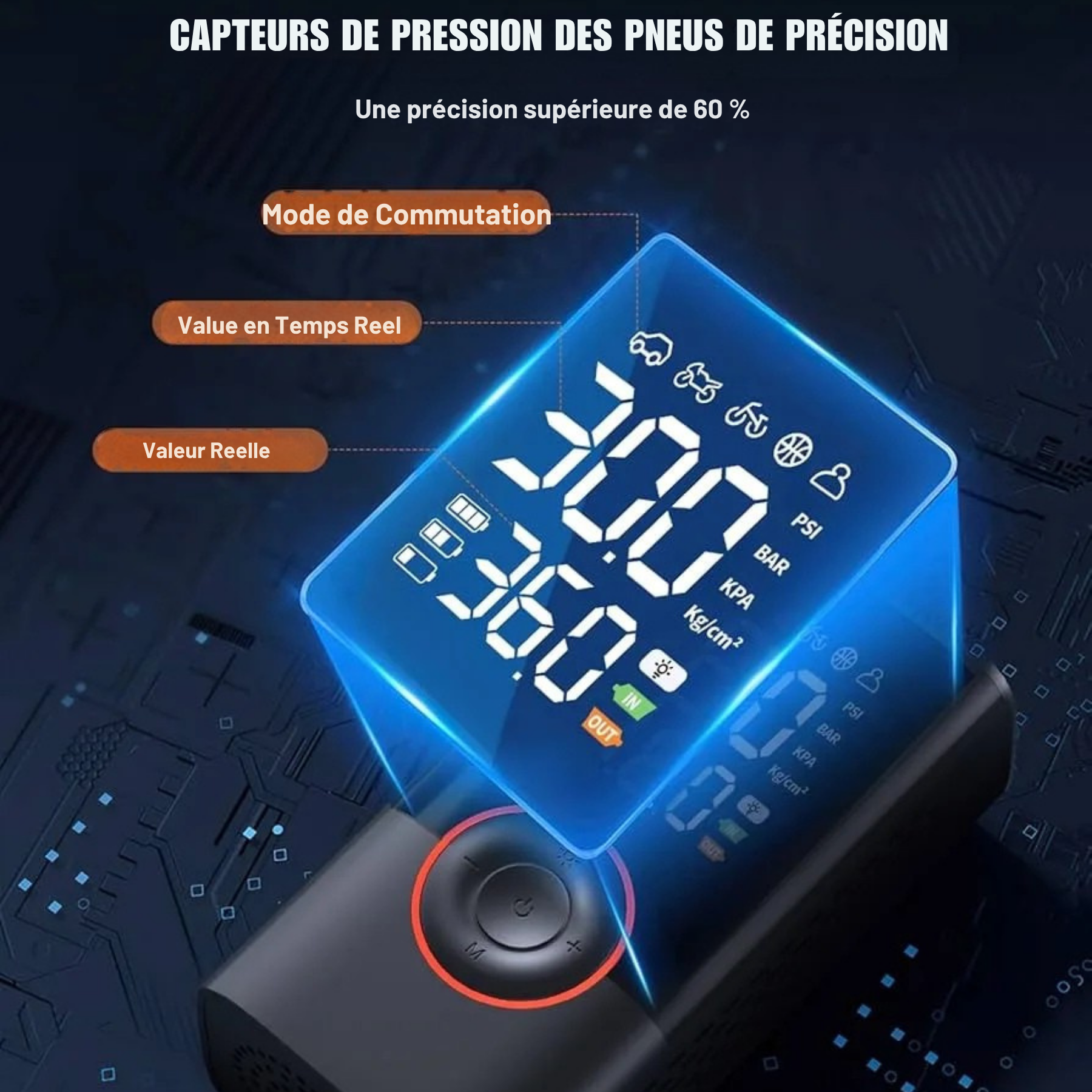 Mini Compresseur Portable Sans Fil – Gonfleur Intelligent Multi-Usage