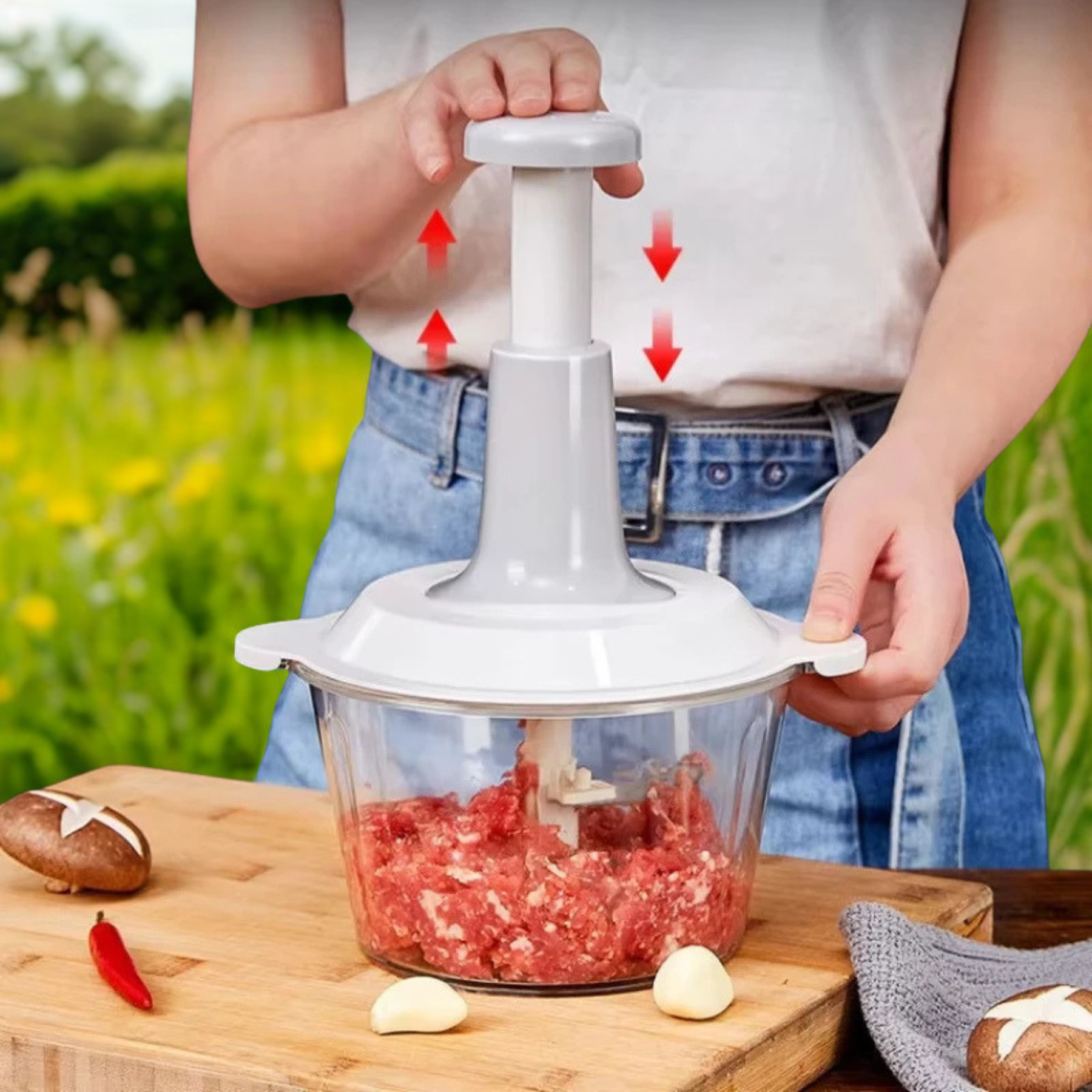 Hachoir Manuel Multifonction – Coupez Légumes & Viande en 5 Secondes Sans Électricité