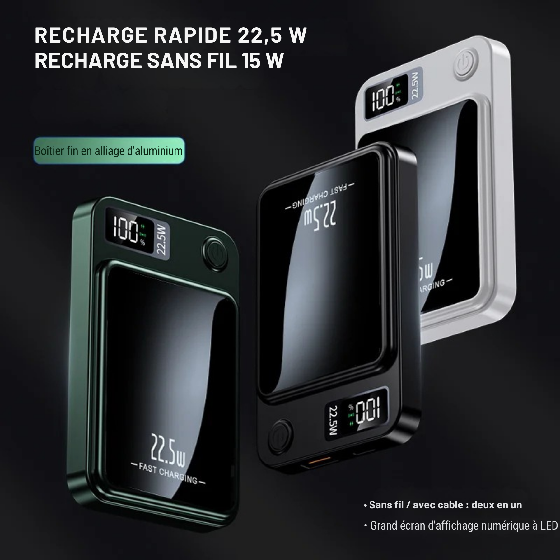 Power Bank Magnétique Sans Fil 22.5W – Recharge Ultra Rapide & Portable