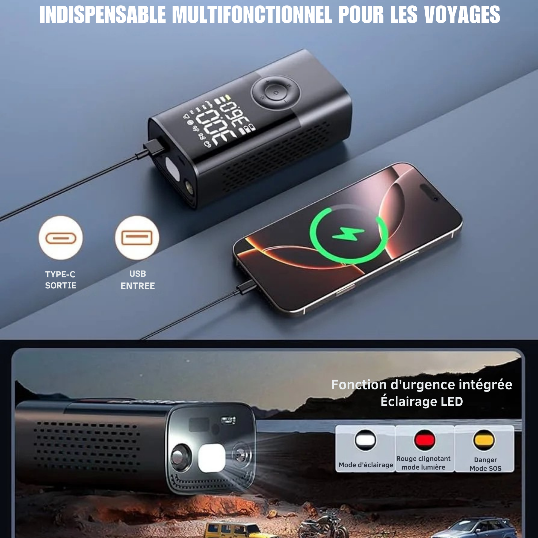 Mini Compresseur Portable Sans Fil – Gonfleur Intelligent Multi-Usage