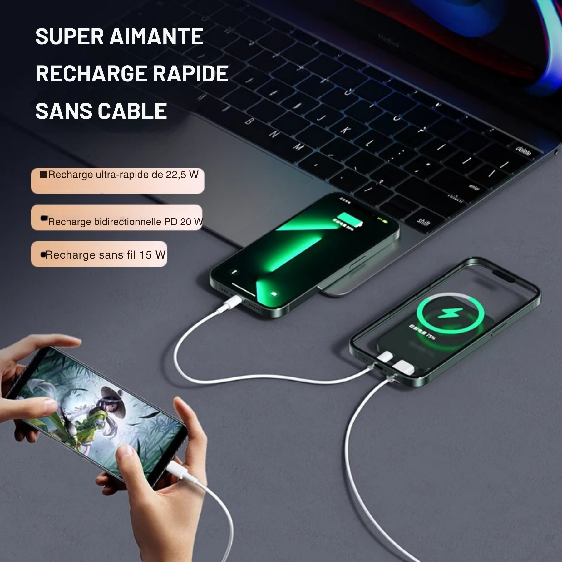 Power Bank Magnétique Sans Fil 22.5W – Recharge Ultra Rapide & Portable